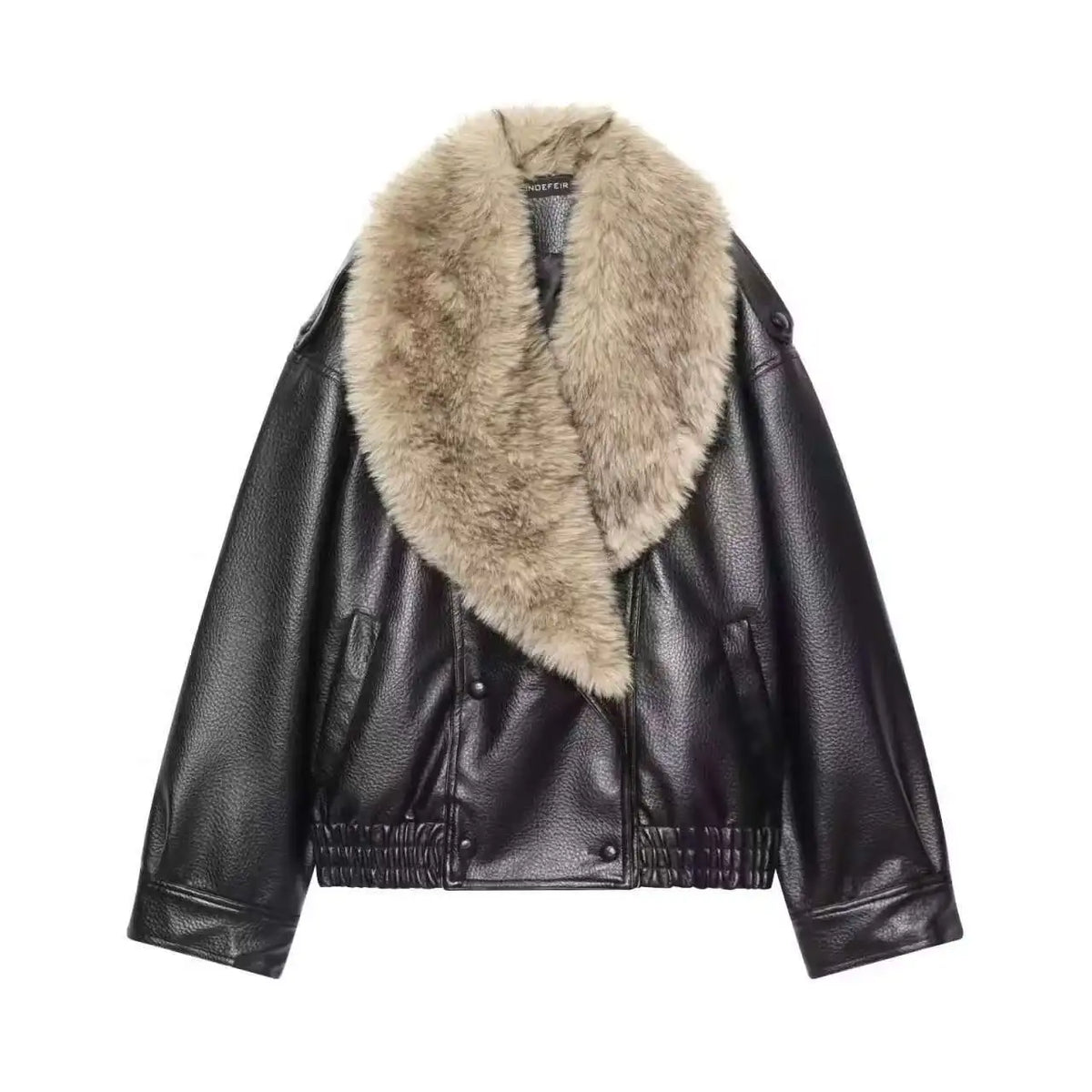 Loose Faux Leather Big Fur Winter Jacket