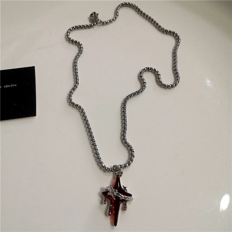 Black Star Cross Red Heart Pendant Ghost Claw Choker Chain Necklace Vintage