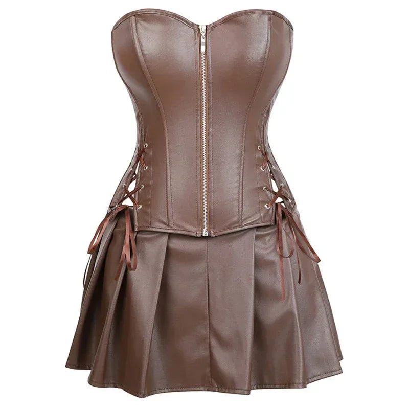 Warrior Princess PU Leather Pleated Dress