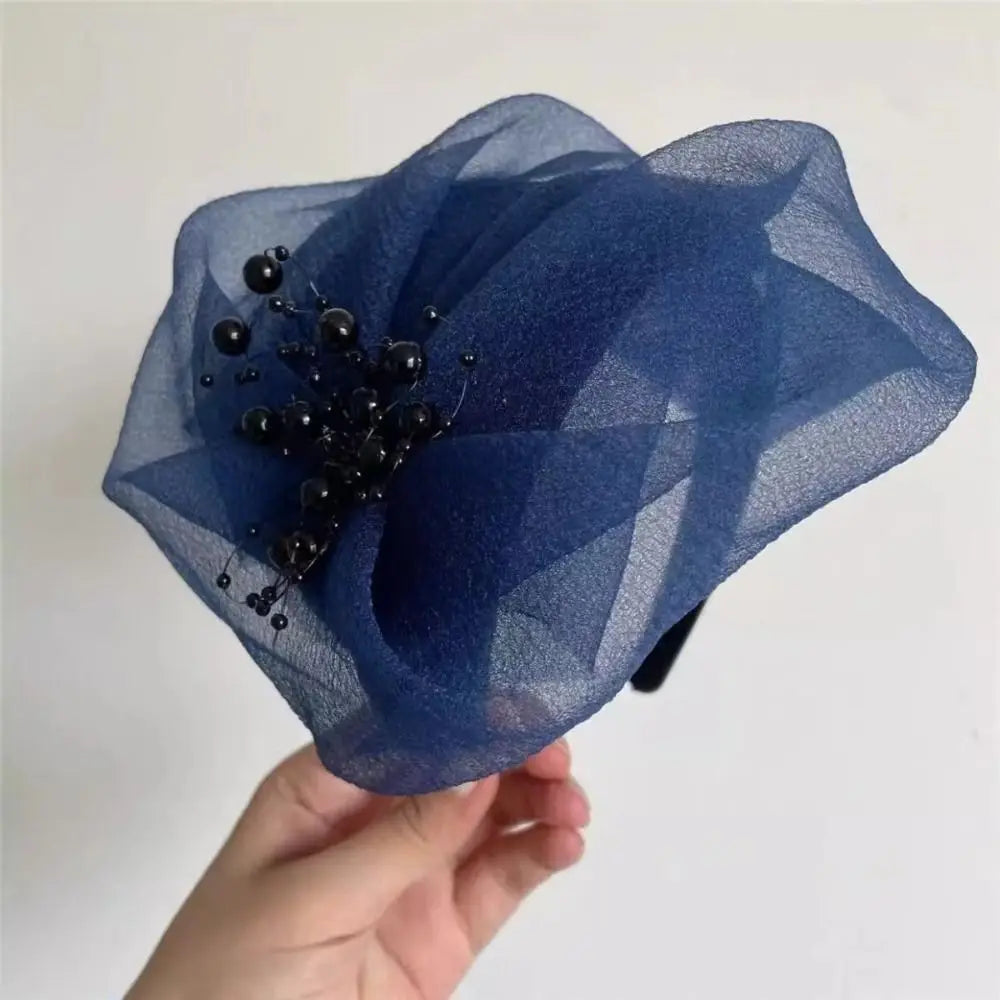 French Beaded Mesh Hairband Elegant Dinner Party Mesh Veil