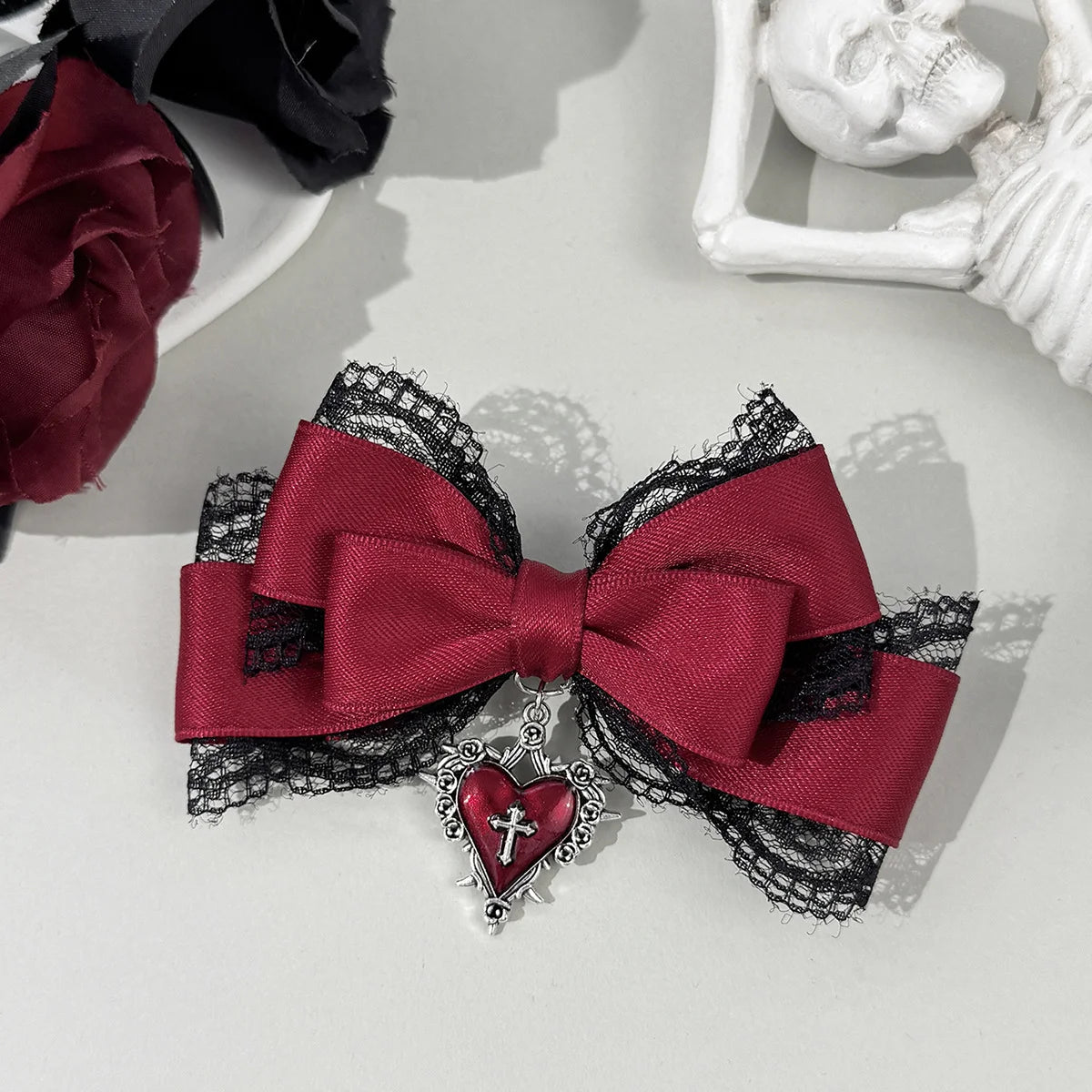 Gothic Lolita Style Hair Clip Black Ribbon Bow