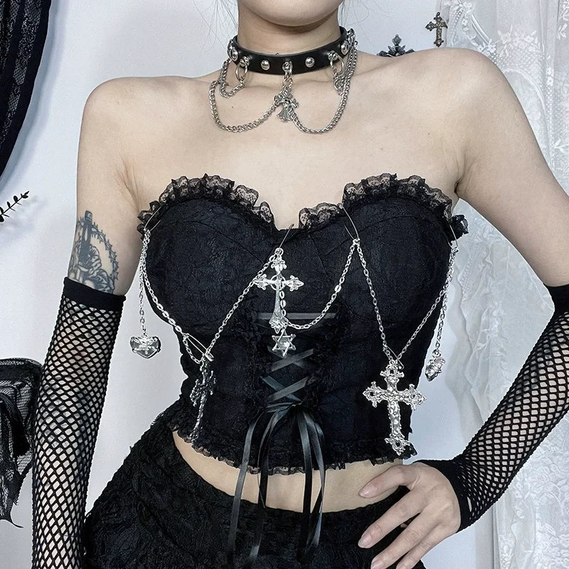 Vintage Camisole Lace Patchwork Beading Crop Tank Tops