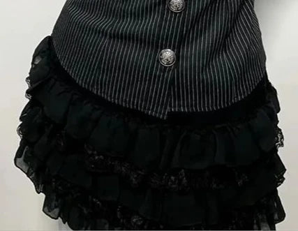 2 Piece Sets Slim Waist Striped Blouses A-line Mini Skirt Suit