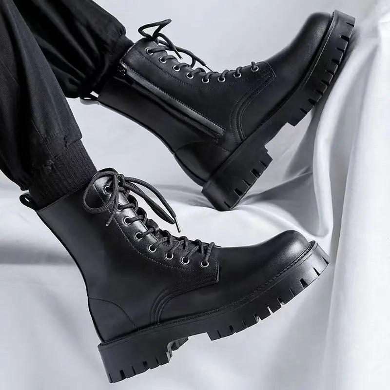 Men's Genuine Leather Motorcycle Boots High-top