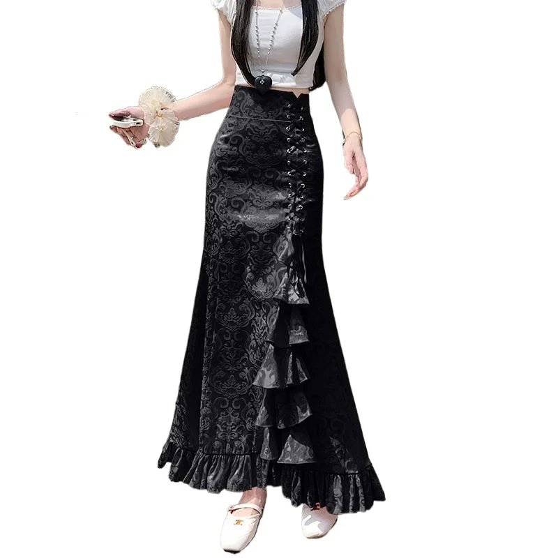 Victorian Court Mermaid Long Ruffled Slim Fishtail Skirt