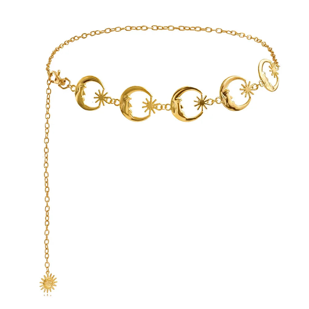 Fashion Golden Tassel Waist Chain Belt Female Bohemian Metal Punk Goth Moon Designer Belts for Women High Quality Dress Chains