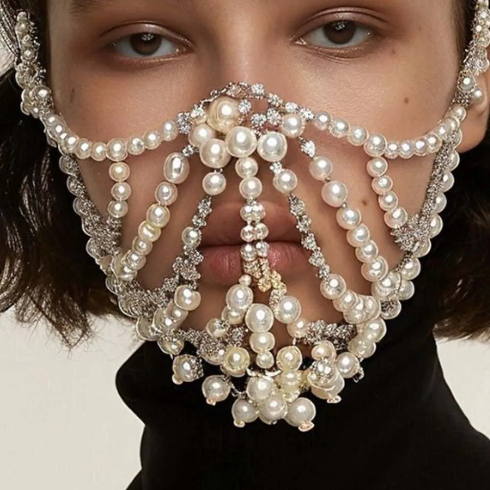 Pearl Banquet Mask Head Hair Jewelry Rhinestone