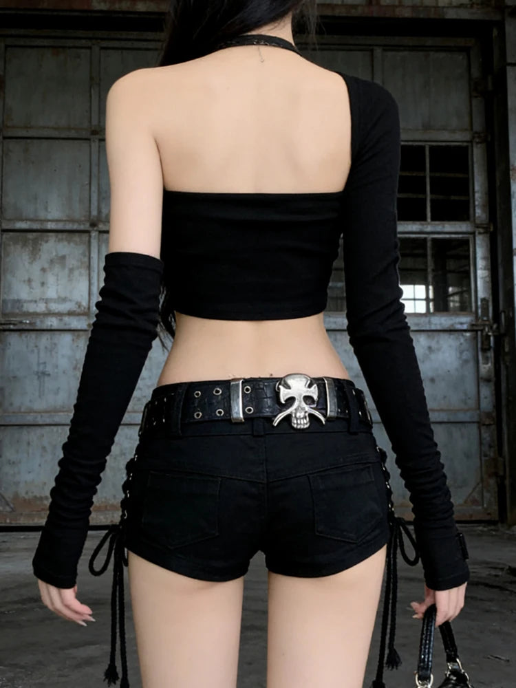 Denim Side Stitched Rivet Shorts