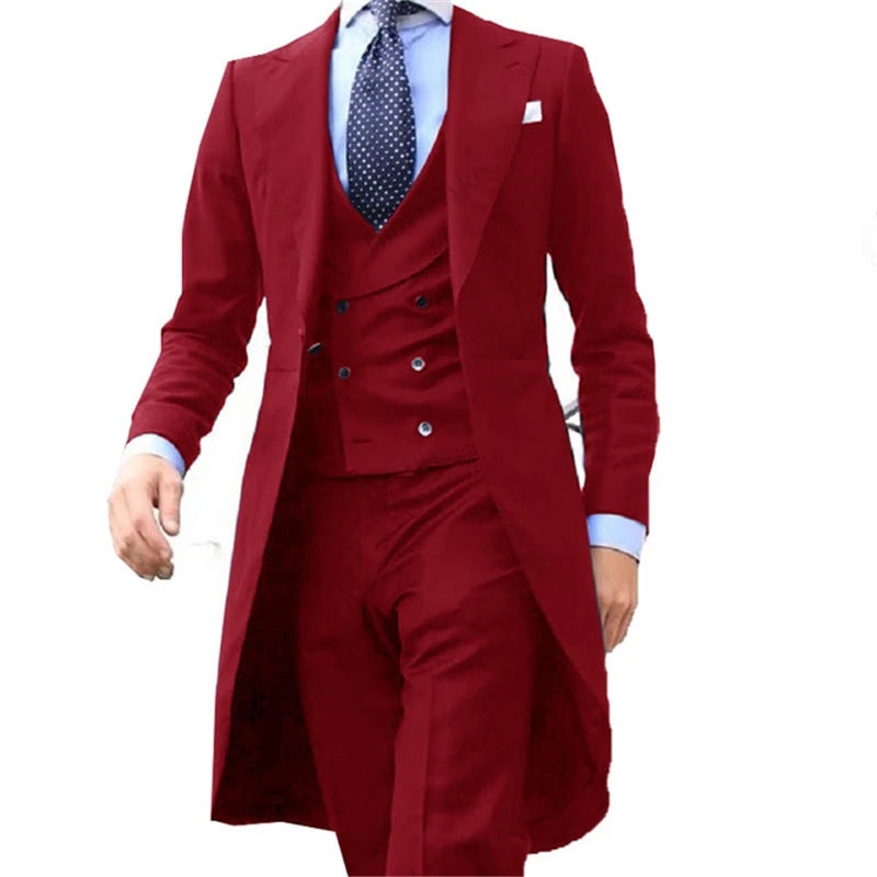Business Casual Long Suit Vest Trousers Men's 3 Piece Set
