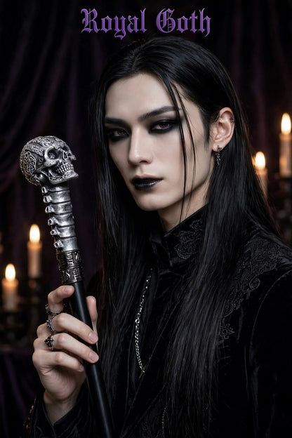 Silver Black Resin Skull Head Walking Stick Cane
