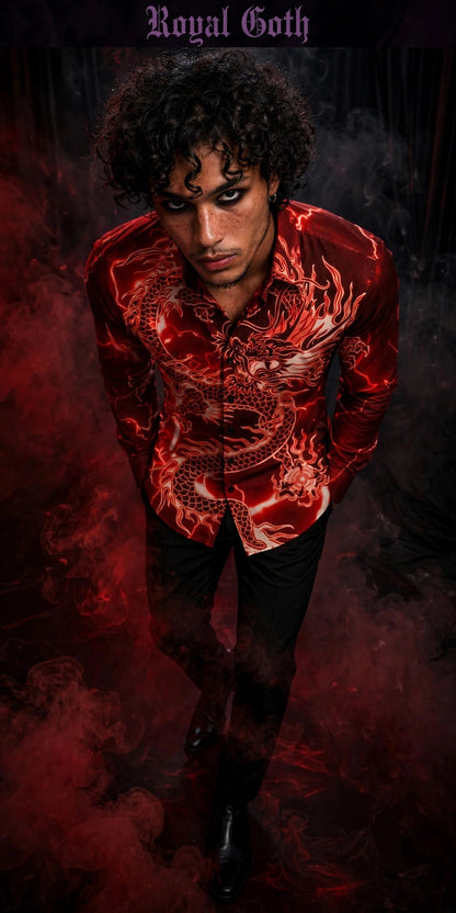 3D Printed Dragon Print Button-down Shirt