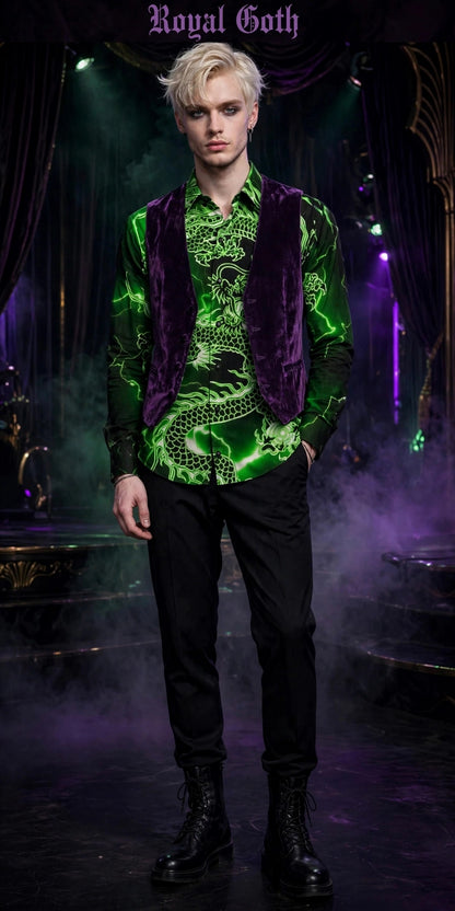 3D Printed Dragon Print Button-down Shirt