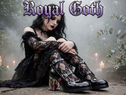 Gothic Mary Jane Rose Heeled Shoes