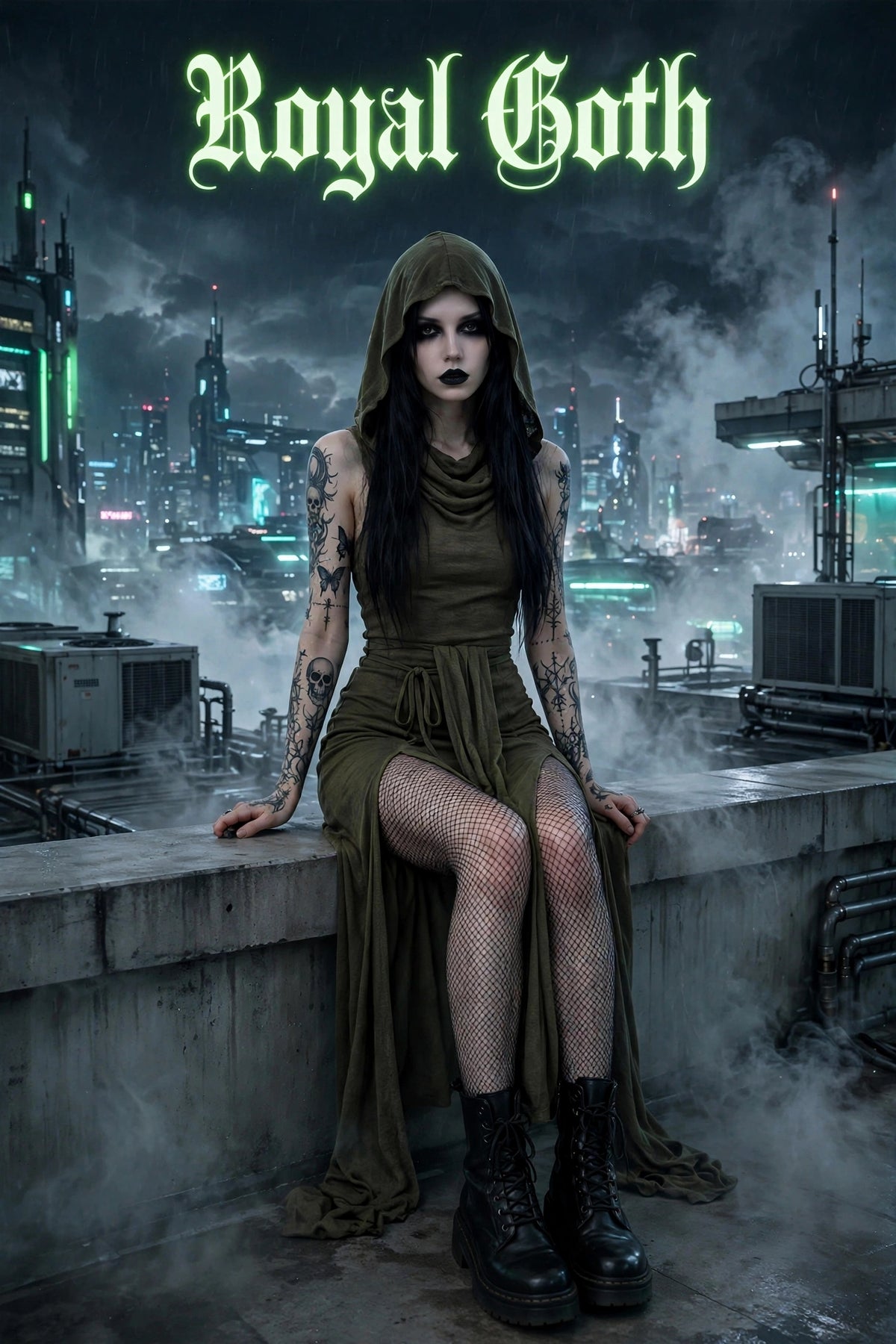 Cyber Hooded Desert Walker Split-Side Huntress Dress