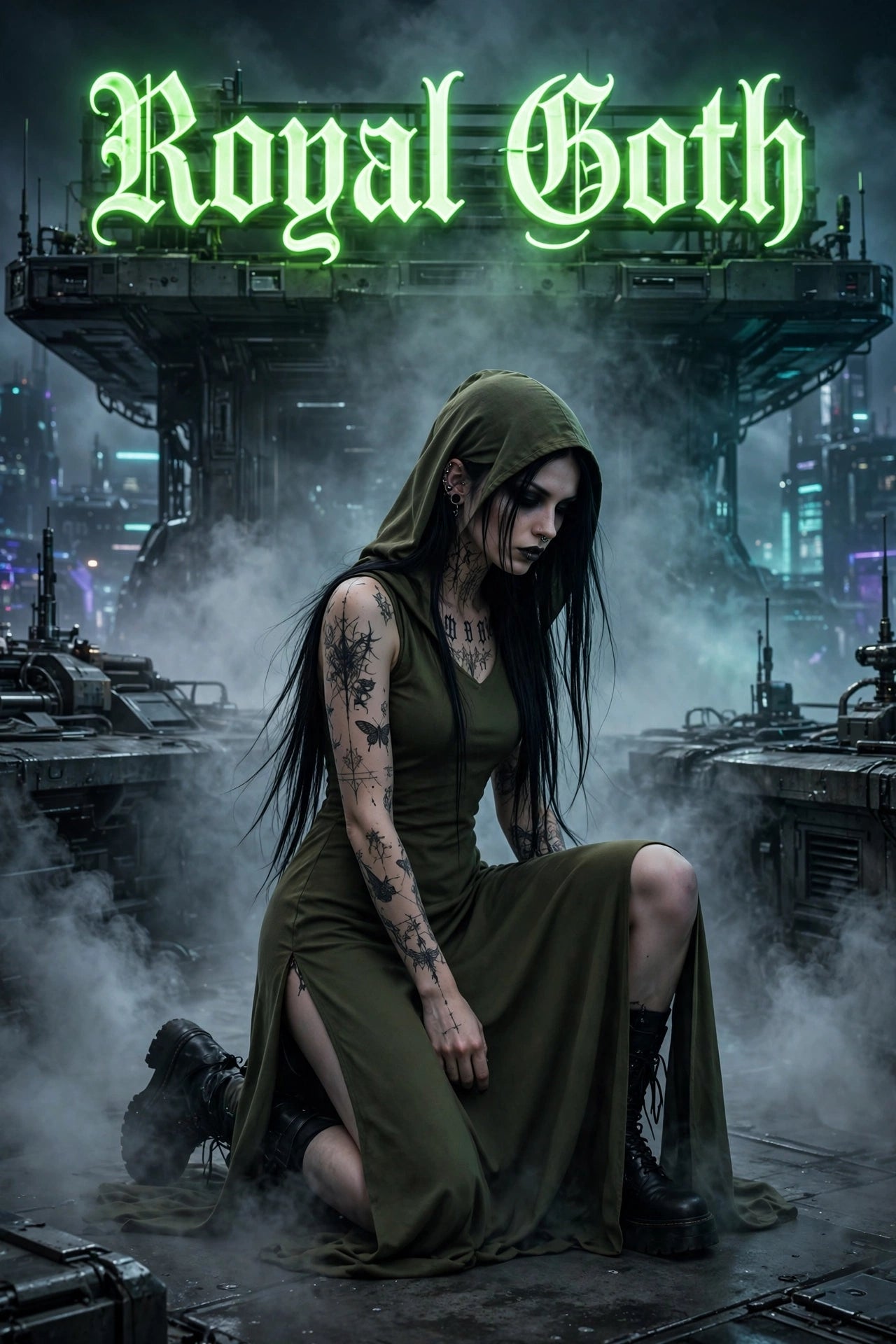 Cyber Hooded Desert Walker Split-Side Huntress Dress