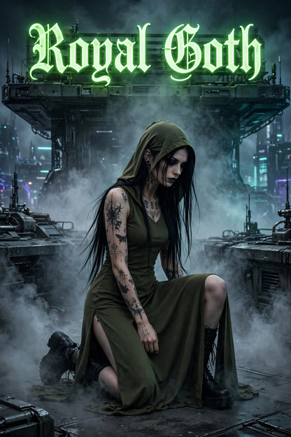 Cyber Hooded Desert Walker Split-Side Huntress Dress