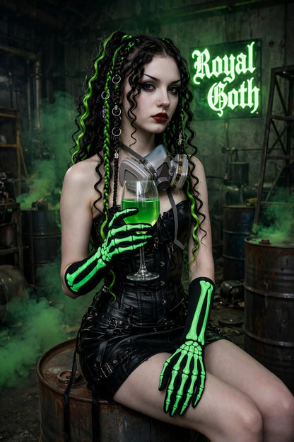 Luminous Skull Bone Gloves Glow In Dark Long Sleeve Skeleton
