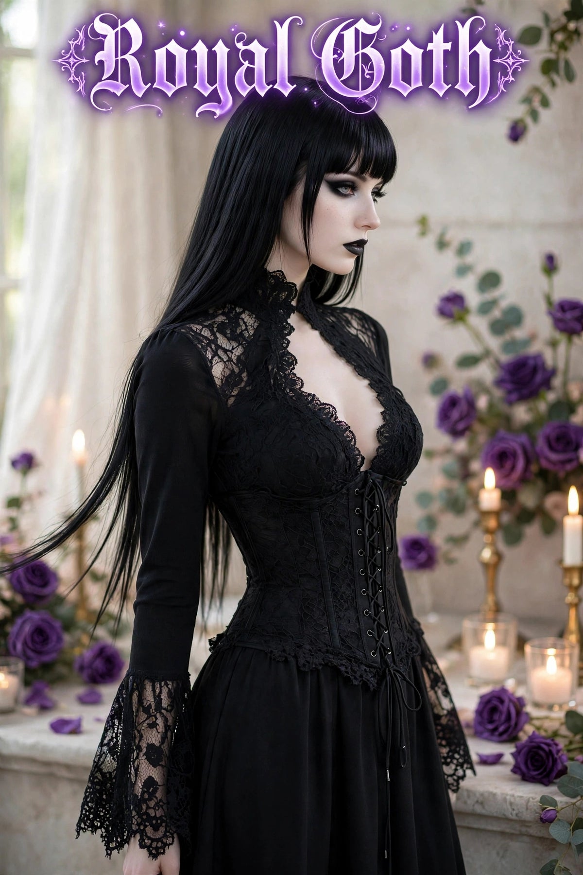 Slim Fit Elegant Court Lace See-Through Stand Collar Cut Out Flare Sleeve Blouse