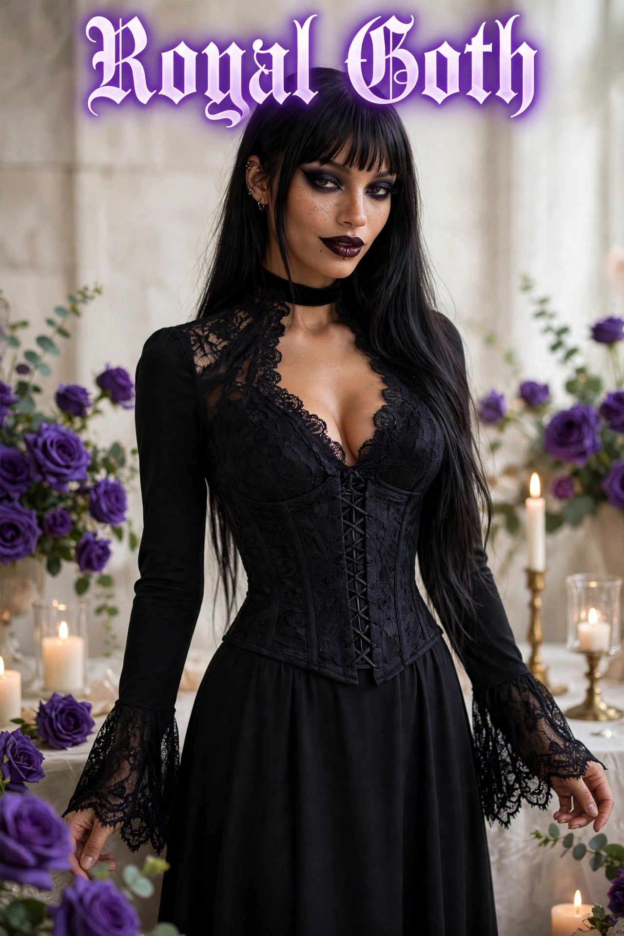 Slim Fit Elegant Court Lace See-Through Stand Collar Cut Out Flare Sleeve Blouse