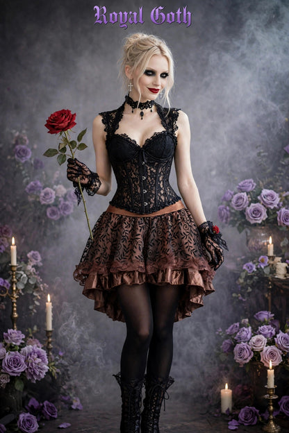 Steampunk Gothic Burlesque Floral Lace Skirt Asymmetrical Showgirls