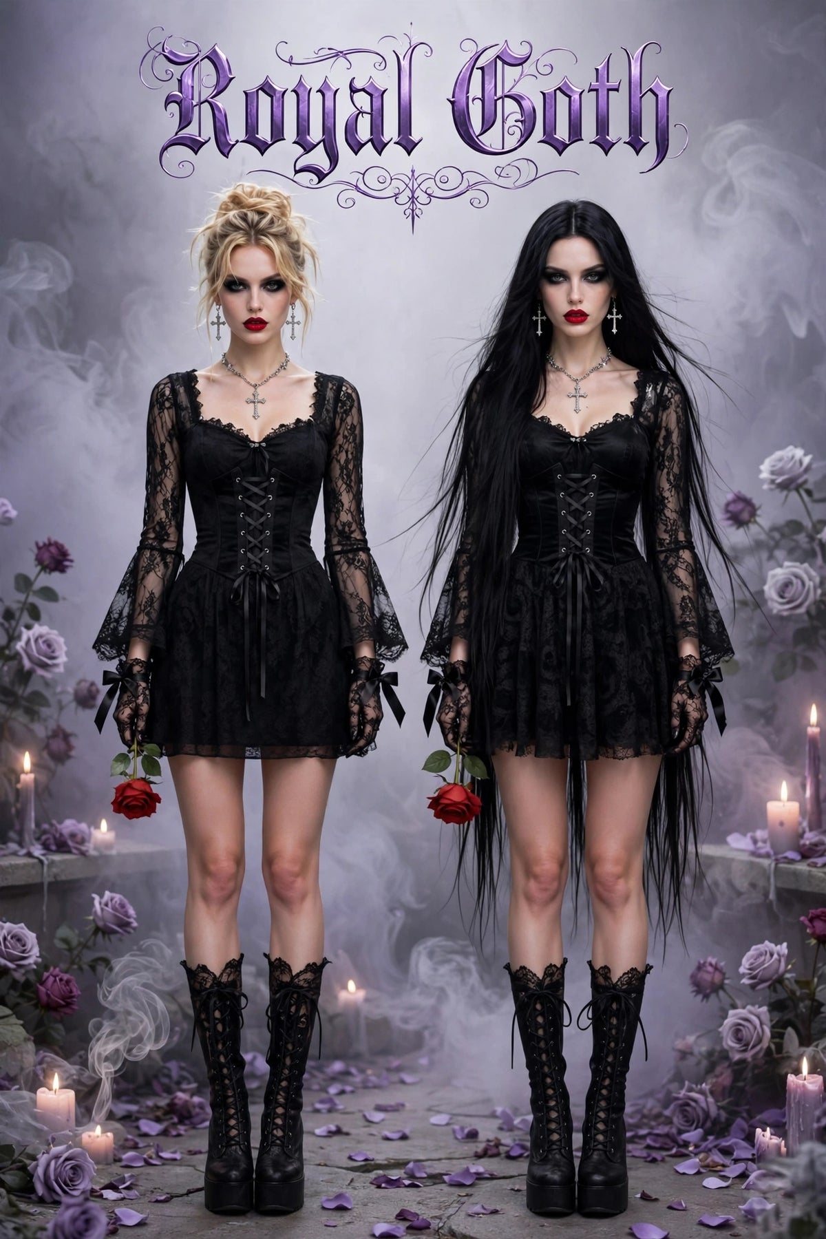 Gothic Long Sleeve Lace Slim Black Dresses