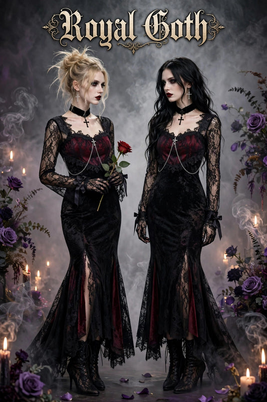 Gothic Long Sleeve Lace Slim Black Dresses