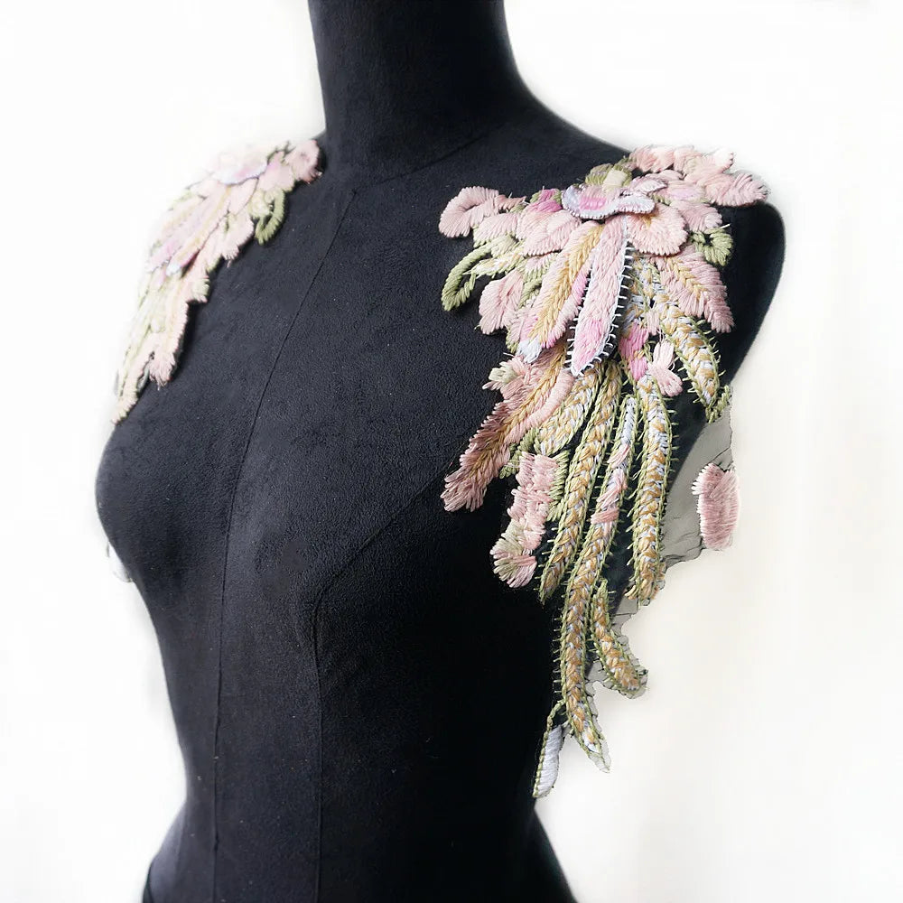 2PCS/Set Embroidery Angel Wing Applique Sewing Flower Collar Patch