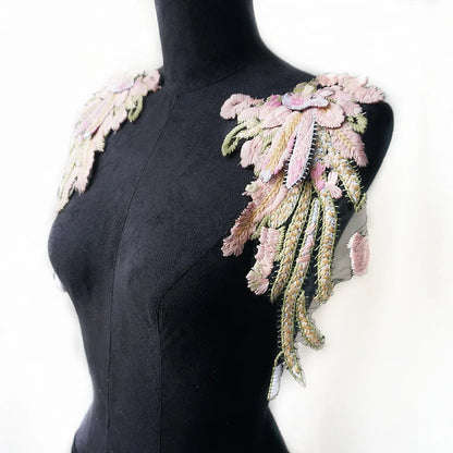 2PCS/Set Embroidery Angel Wing Applique Sewing Flower Collar Patch