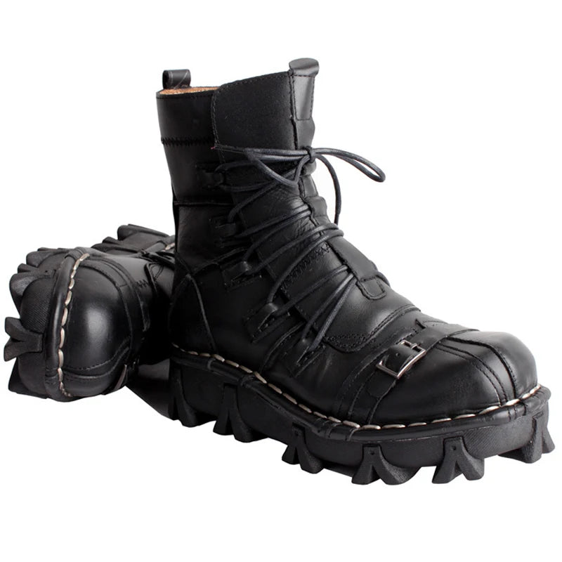 Men's Cowhide Genuine Leather Skull Desert Ankle Boots Handmade