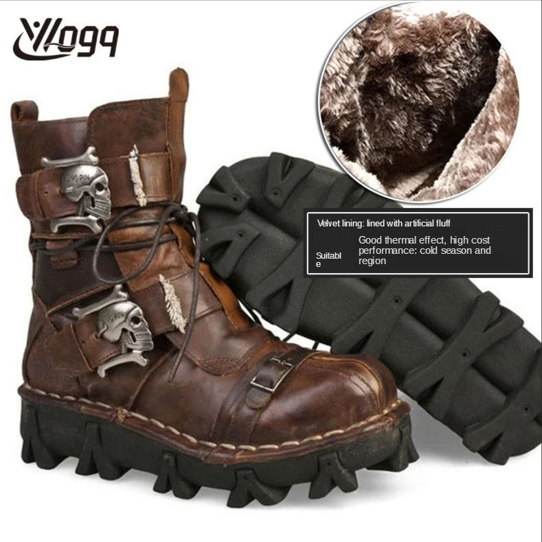 Men's Cowhide Genuine Leather Skull Desert Ankle Boots Handmade