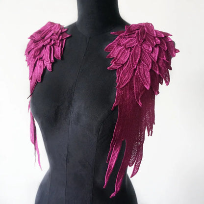 2PCS/Set Embroidery Angel Wing Applique Sewing Flower Collar Patch