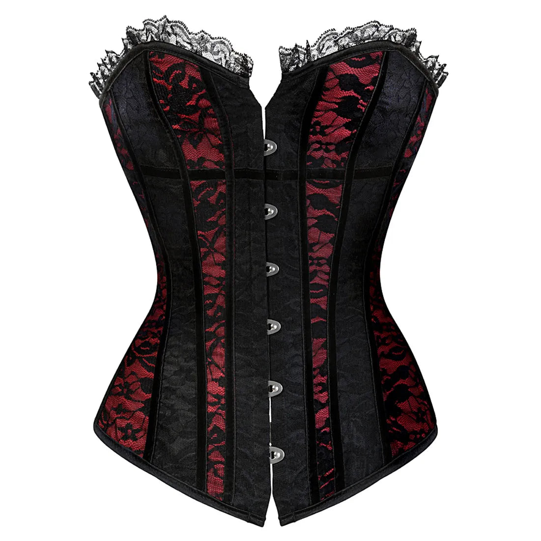 Lace Cover Overbust Corset Lace Up Boned Lingerie Zipper Side