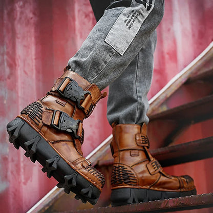 Men's Cowhide Genuine Leather Skull Desert Ankle Boots Handmade