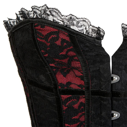 Lace Cover Overbust Corset Lace Up Boned Lingerie Zipper Side