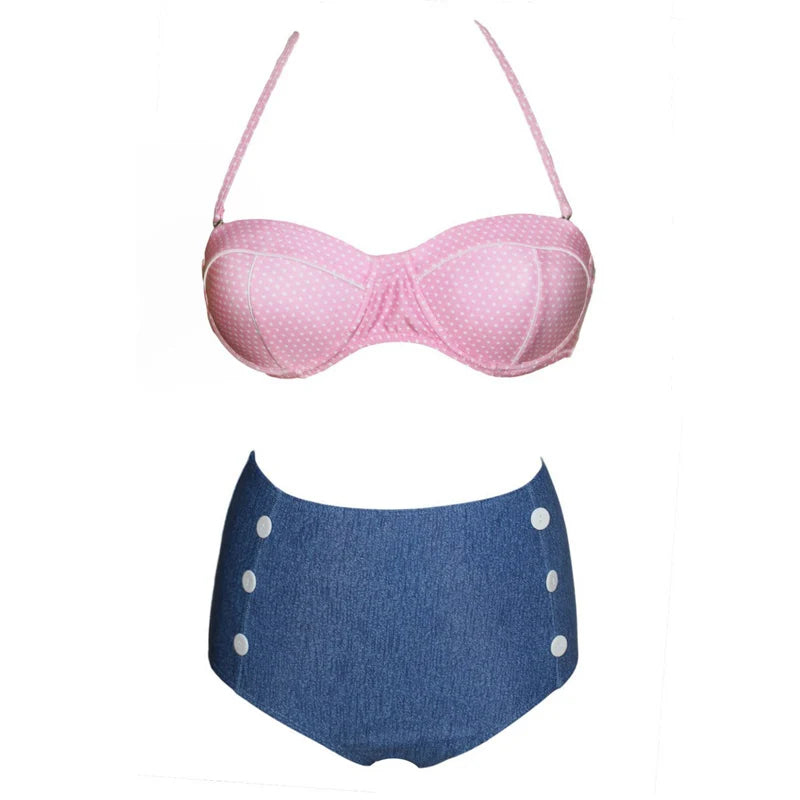 Retro Swimsuit Vintage Pin Up High Waist Bikini Bathing Suit