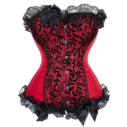 Lace Cover Overbust Corset Lace Up Boned Lingerie Zipper Side