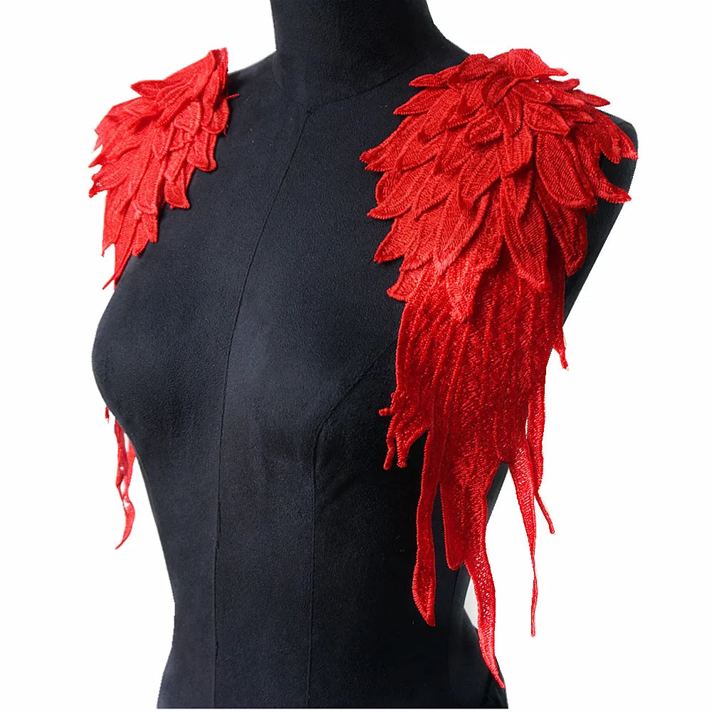 2PCS/Set Embroidery Angel Wing Applique Sewing Flower Collar Patch