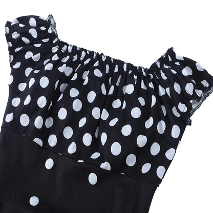50s 60s Vintage Polka Dot Print Pin Up Off Rockabilly Dress