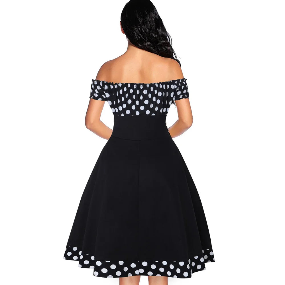 50s 60s Vintage Polka Dot Print Pin Up Off Rockabilly Dress