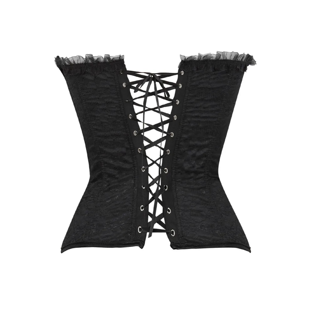 Lace Cover Overbust Corset Lace Up Boned Lingerie Zipper Side
