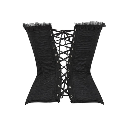 Lace Cover Overbust Corset Lace Up Boned Lingerie Zipper Side