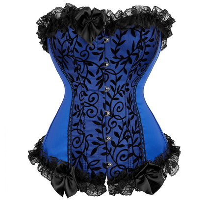 Lace Cover Overbust Corset Lace Up Boned Lingerie Zipper Side
