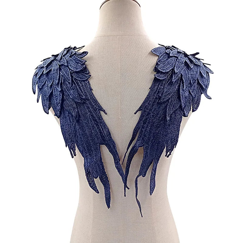 2PCS/Set Embroidery Angel Wing Applique Sewing Flower Collar Patch