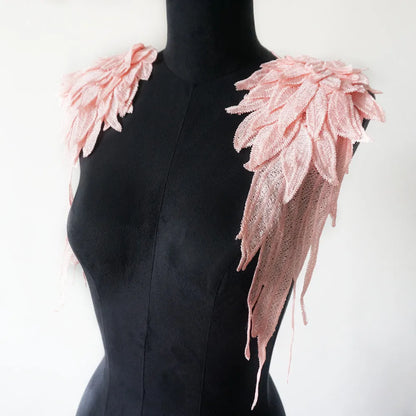 2PCS/Set Embroidery Angel Wing Applique Sewing Flower Collar Patch