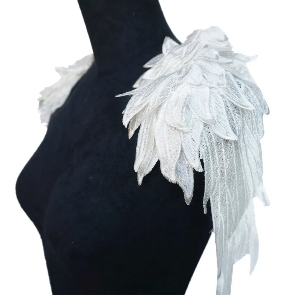 2PCS/Set Embroidery Angel Wing Applique Sewing Flower Collar Patch