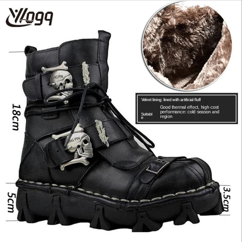 Men's Cowhide Genuine Leather Skull Desert Ankle Boots Handmade