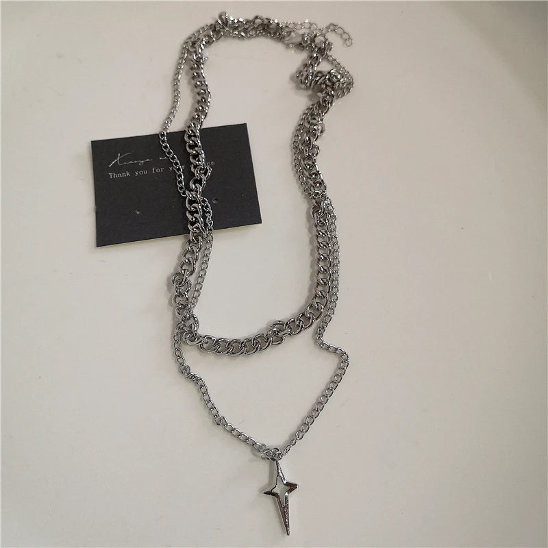 Punk Rock Black Heart Cross Pendant Chain Necklace Goth Accessories