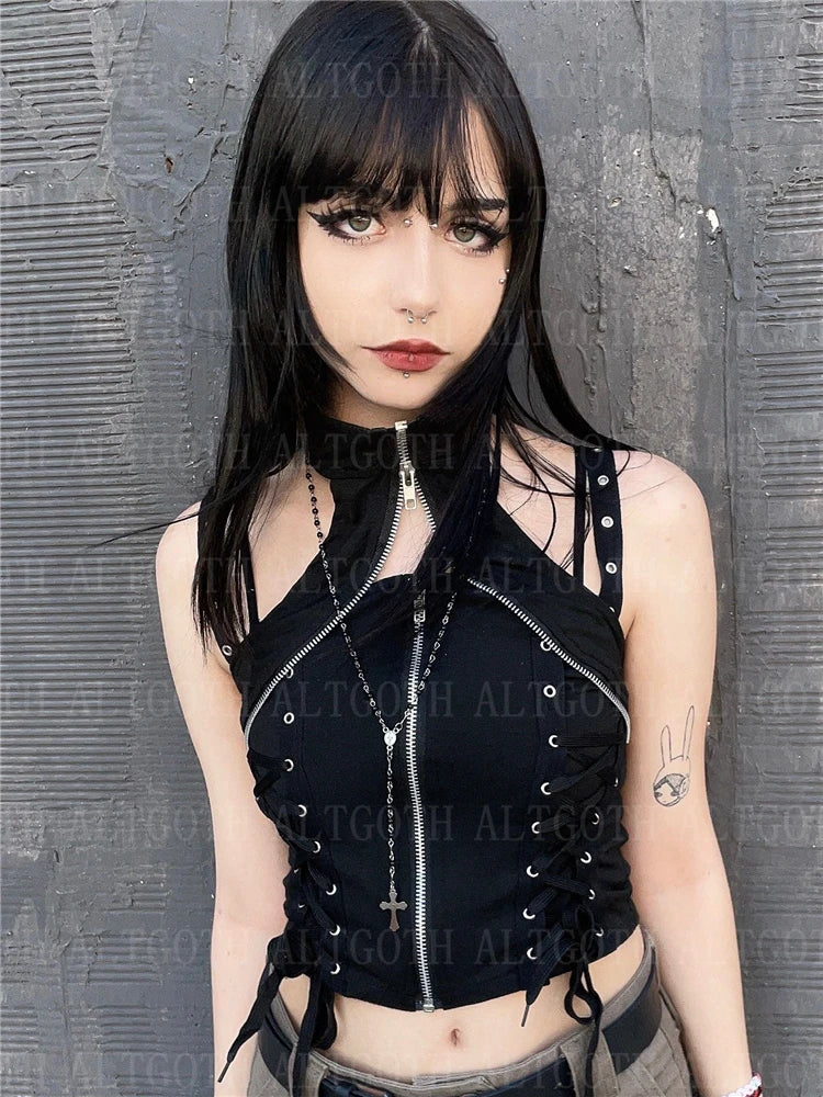 Side Stitched Gothic Banded Crop