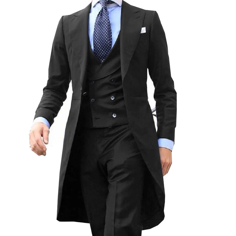 Business Casual Long Suit Vest Trousers Men's 3 Piece Set