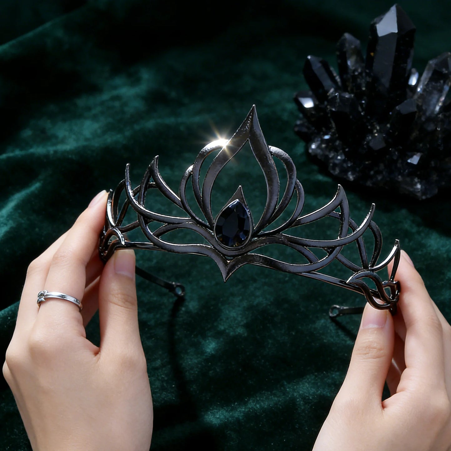 Minimalist Gothic Crown Black Silver Hollow Out Design Headwear